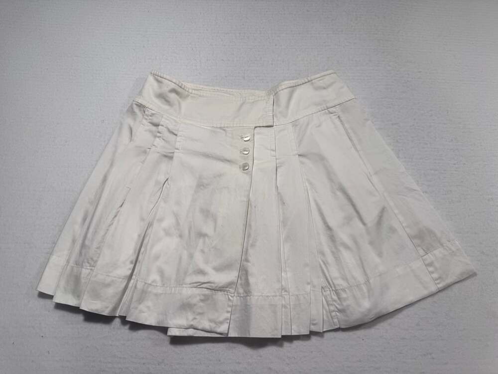 Maeve Anthropologie White Pleated Mini Skirt Button Front Estimated L